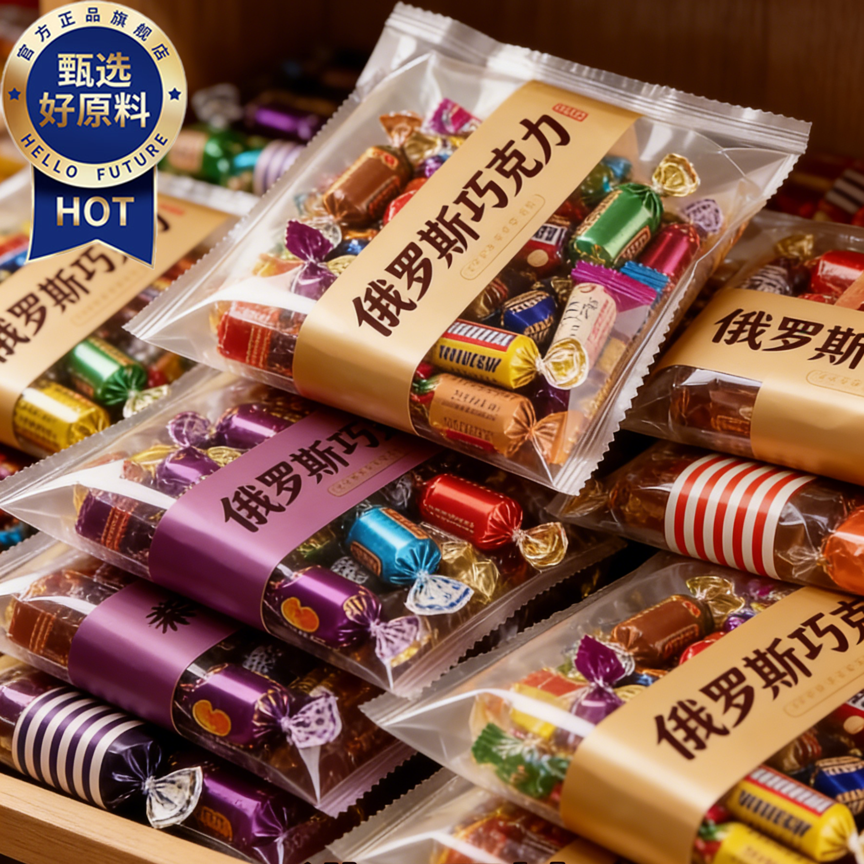 央妈推荐俄罗斯进口糖果官方旗舰店混合巧克力紫皮糖婚庆年货礼包