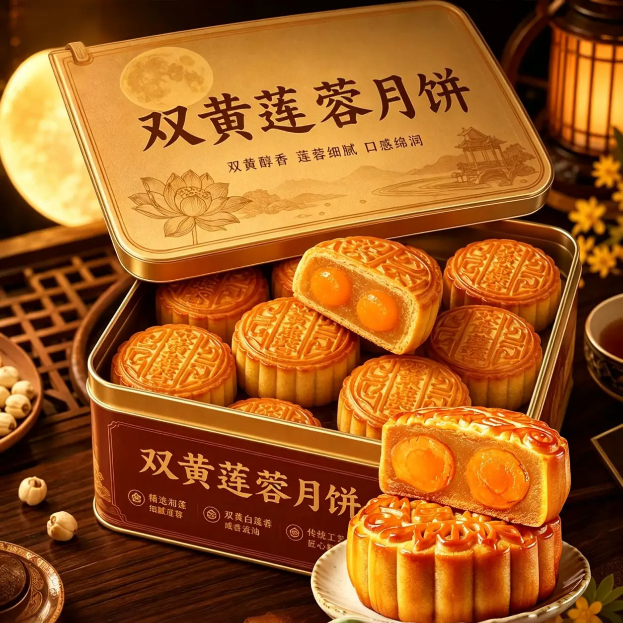 正宗广式双蛋黄莲蓉月饼官方旗舰店老式手工中秋蛋黄月饼送礼糕点