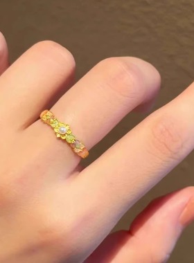 新中式流连梵花珍珠戒指开口指环