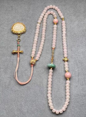 新中式藕粉和田玉老型珠珠项链