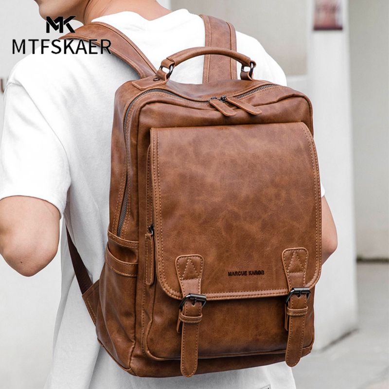 香港MTFSKAER高档男士背包双肩包休闲电脑包真皮旅行包大容量书包