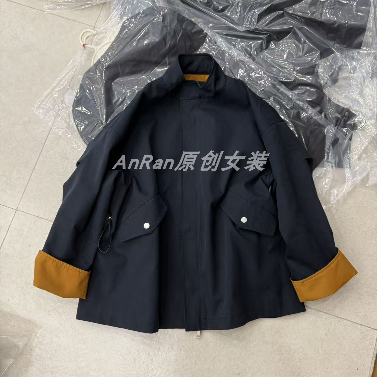 chumo70321春秋韩版百搭宽松休闲撞色拼接中长款收腰风衣外套女