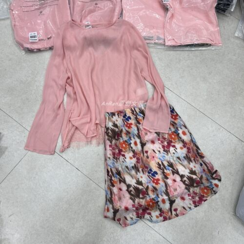chumo70588夏季新款粉色天丝防晒小衫＋印花高腰半裙两件套装女