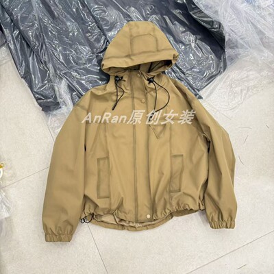 chumo70325春秋新款韩版百搭宽松休闲连帽抽绳冲锋衣夹克外套女