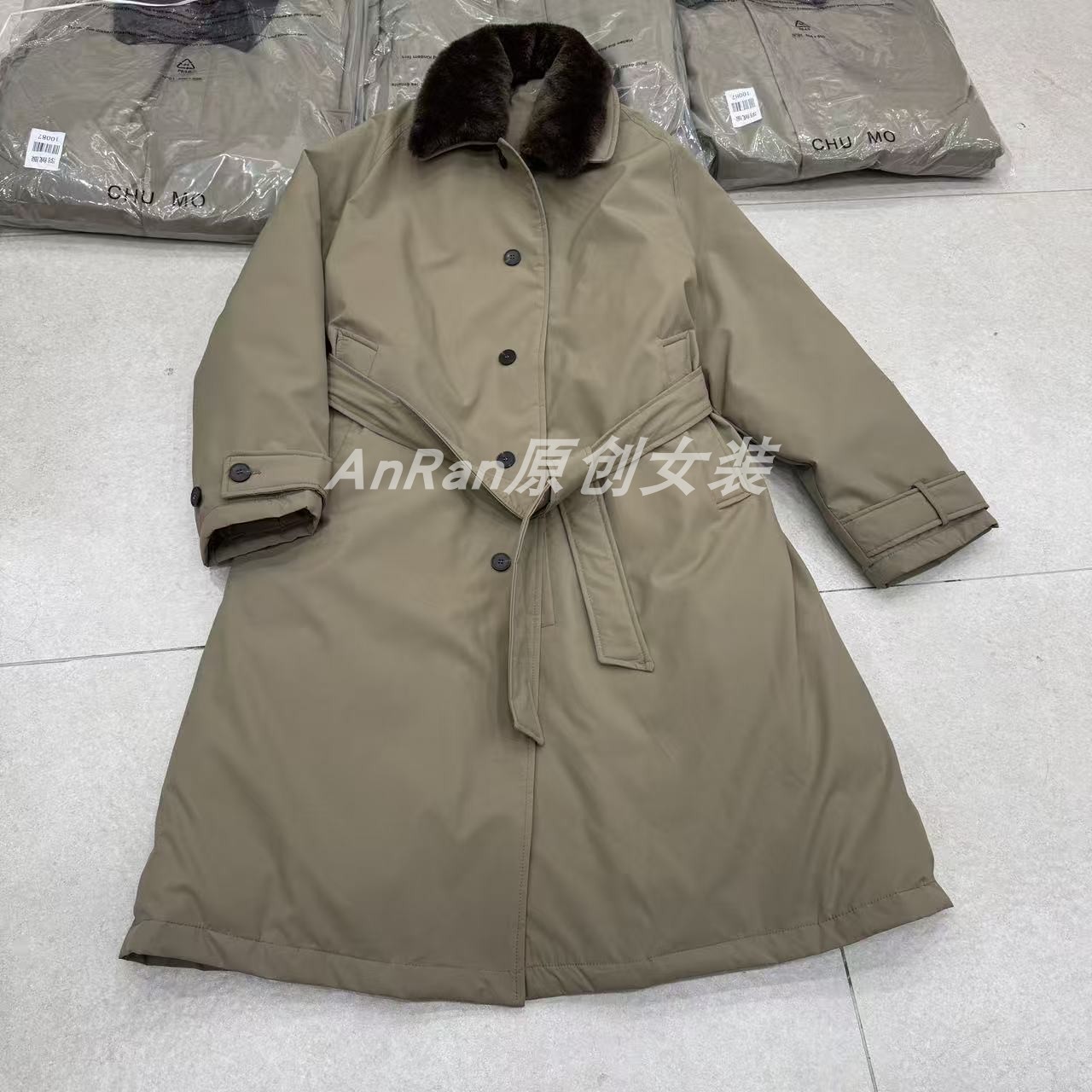 chumo10087冬季新款90白鹅绒休闲系带加厚保暖风衣羽绒服外套女