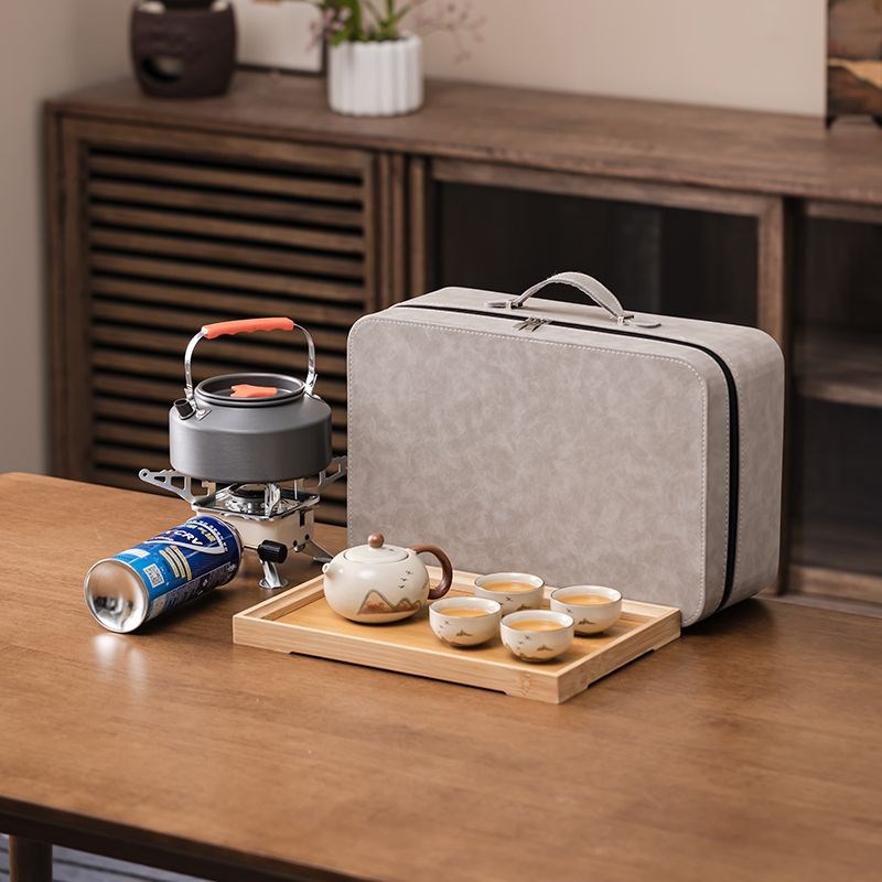 黄汝户外旅行茶具套装泡茶装备带烧水炉便携车载露营野钓煮茶炉具
