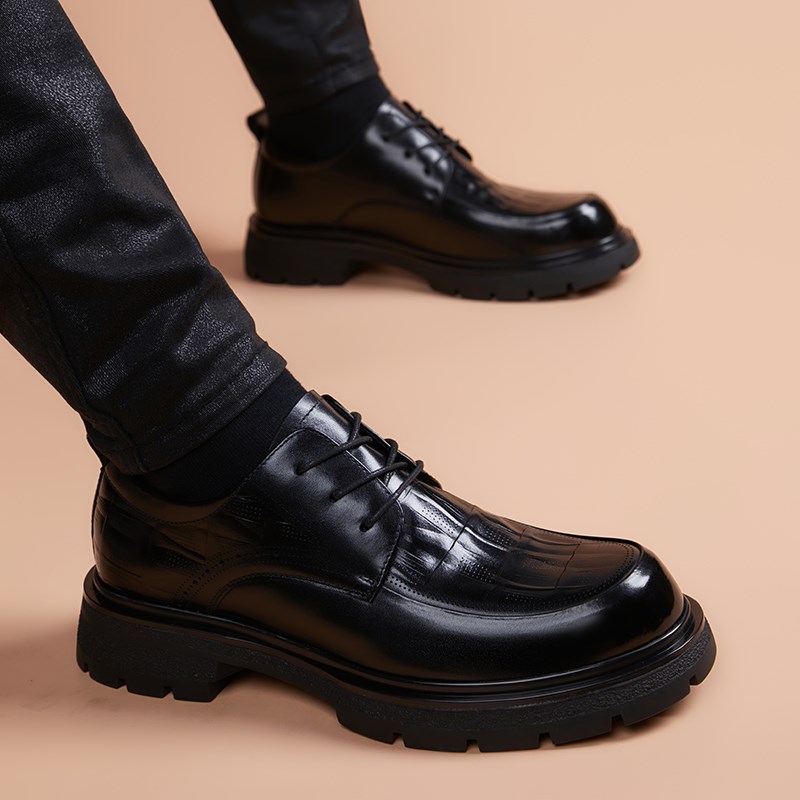 男士高档皮鞋男款真皮牛皮商务正装内增高厚底英伦风休闲软底男鞋
