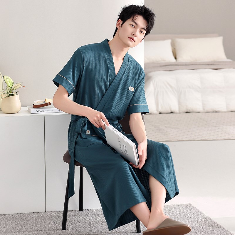 睡袍男士夏季纯棉短袖薄款浴袍2025新款夏天男款晨袍大码和服浴衣