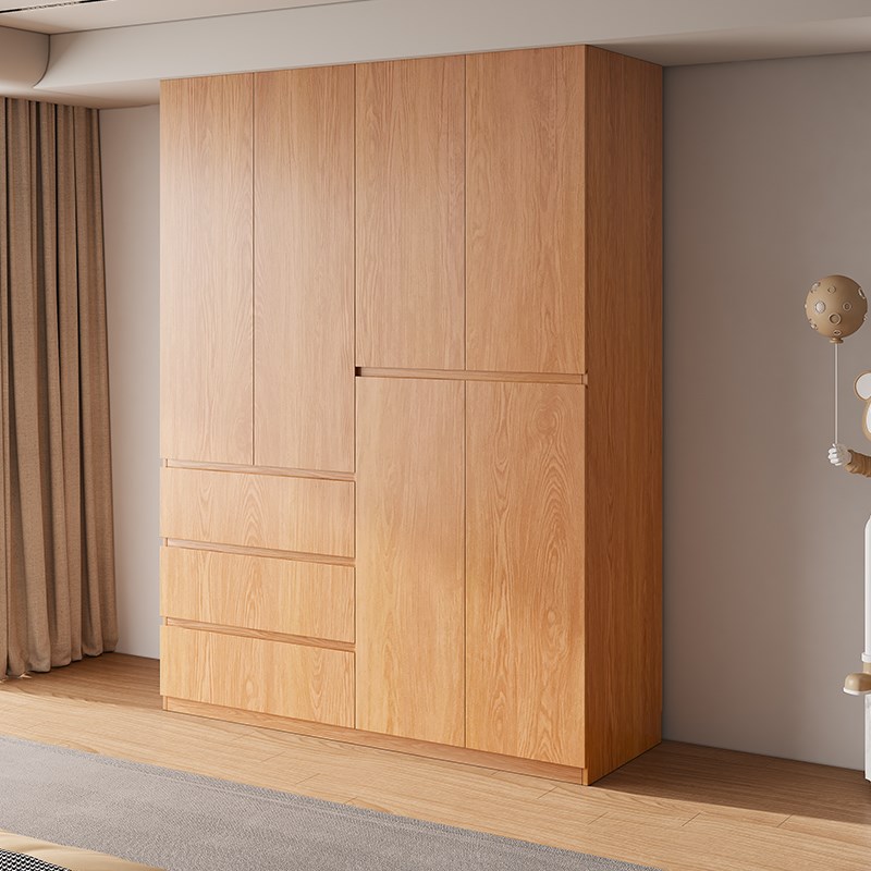定制橡木全实木衣柜款四门家用卧室分段式小户型两门收纳储物柜子