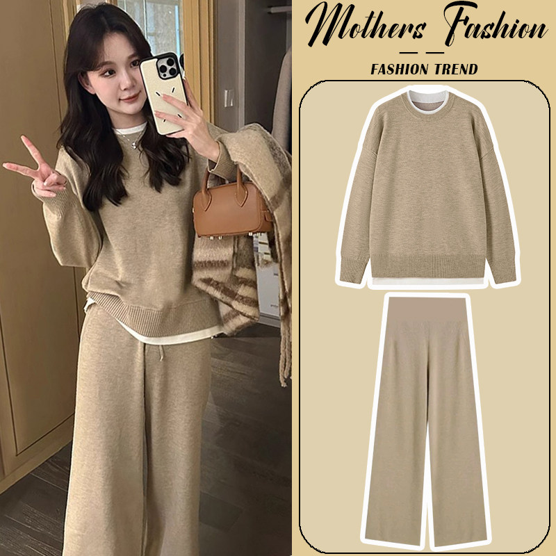 孕妇套装秋冬季2024新款韩版休闲时尚宽松针织圆领毛衣裤子两件套,孕妇装/孕产妇用品/营养,连衣裙,淘宝优惠券,粉丝福利购,淘宝优惠卷