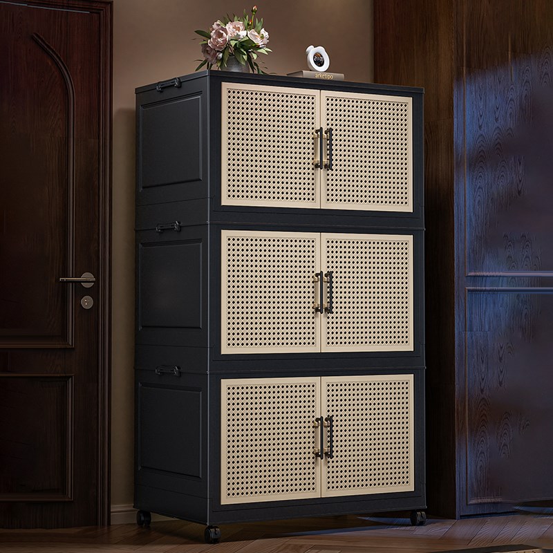 中古风折叠收纳箱衣服柜家用卧室免安装简易衣柜儿童多层收纳柜子