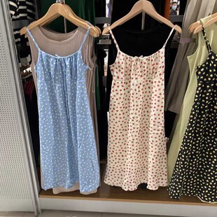 夏季小清新女装印花喇叭型吊带连衣裙 小F碎花裙甜美中长裙 46868