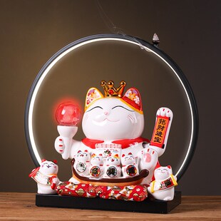 招财猫灯圈大号摆件电动摇手收银台家居店铺开业创意礼品陶瓷摆件