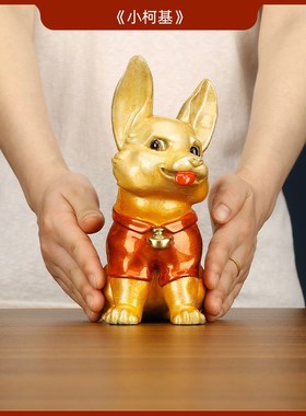 彩铜柯基犬摆件纯手工铜t狗生肖狗家居桌面柜台装饰品生日礼品摆