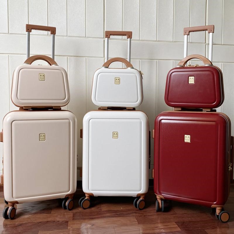 拉杆箱女结婚陪嫁PC耐摔防爆扩容静音万向轮子母18寸登机旅行李箱