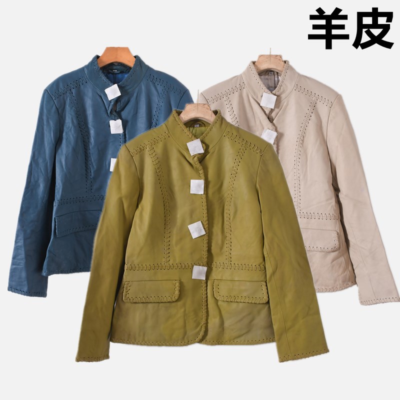 真皮绵羊皮百搭纯色单排扣皮衣短外套秋冬女装