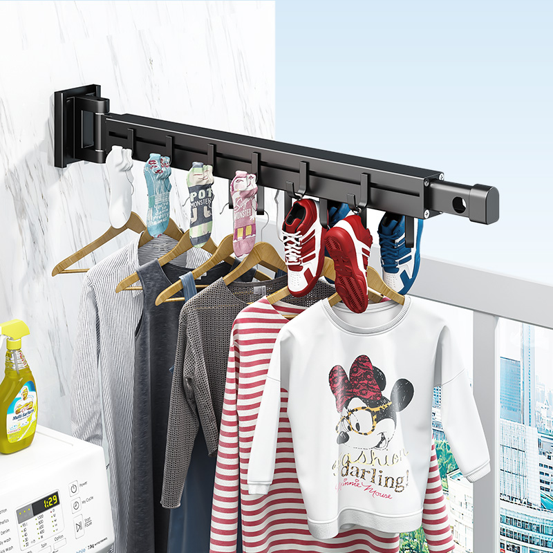 免打孔晾衣架壁挂阳台隐形伸缩晒衣架窗台折叠晾衣杆室内凉衣神器