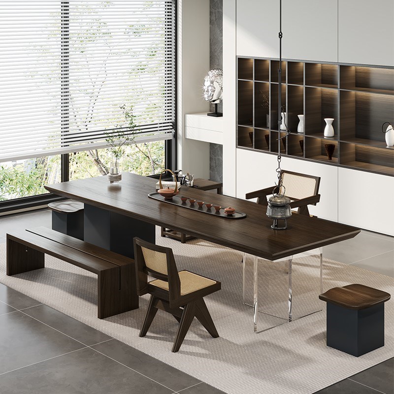 新中式2024实木茶桌客厅轻奢泡茶台高级感亚克力大板组合侘寂风