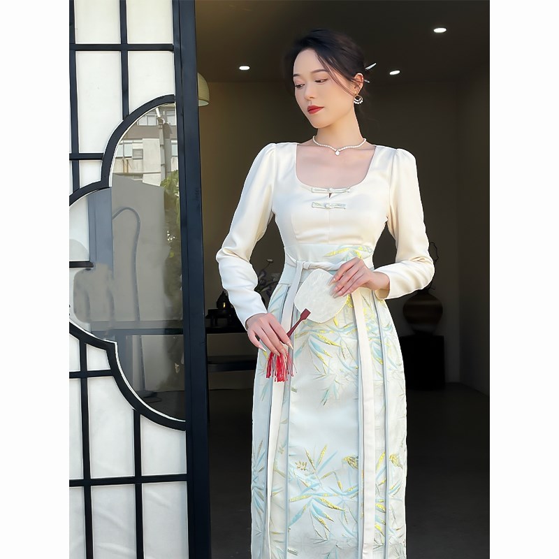 鹿与玫瑰新中式改良旗袍国风汉服马面裙气质法式复古礼服连衣裙女