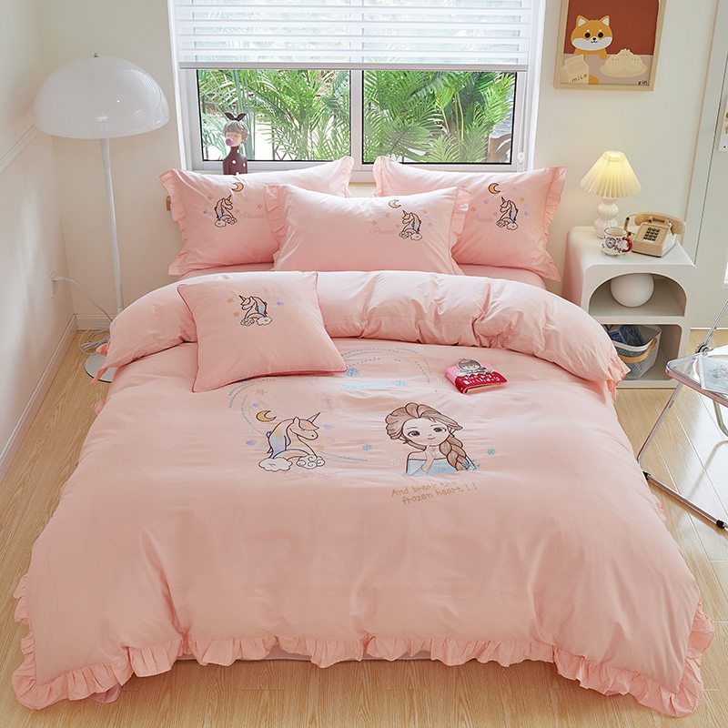 全棉床单被套儿童卡通四件套1.B5床笠小女孩公主纯棉粉色床上用品