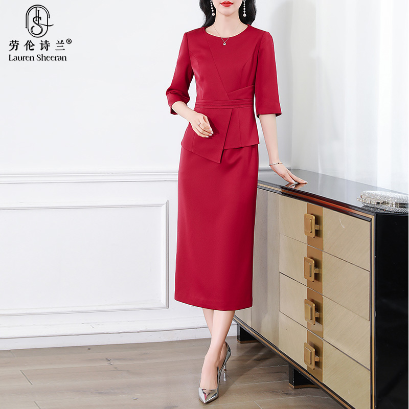 妈妈婚宴礼服平时可穿气质高贵喜婆婆敬酒服时尚洋气假两件连衣裙