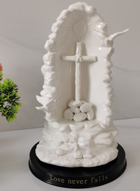 赞美陶瓷十字架摆件圣诞节礼品鸽子礼物礼仪用品纯手工雕刻饰品