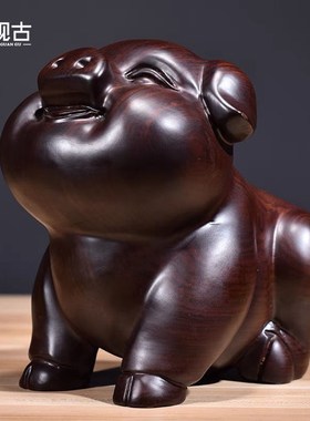 黑檀实木雕e刻猪摆件木头根雕十二生肖可爱猪车内饰品手把件工艺