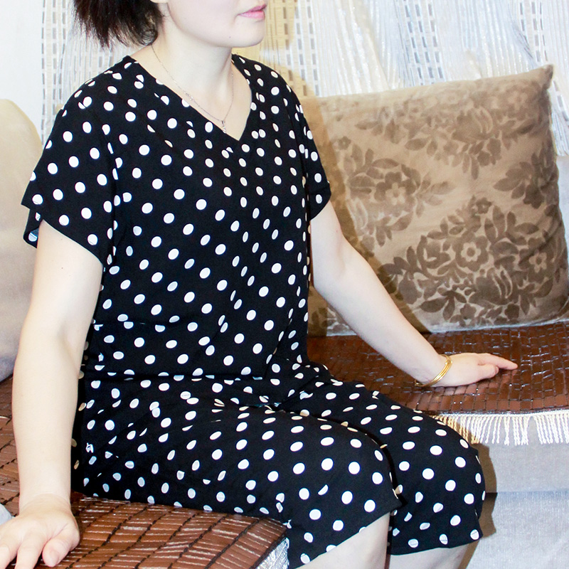 夏短袖七分裤薄款宽松妈妈装睡衣