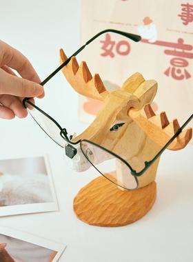 创意可爱动物木雕眼镜架摆件眼镜店展示支架饰品办公室桌面礼物
