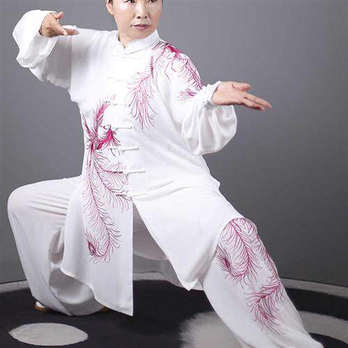 马蕾太极新款男女团队个人表演比赛服中长款刺绣五色彩凤太极拳服
