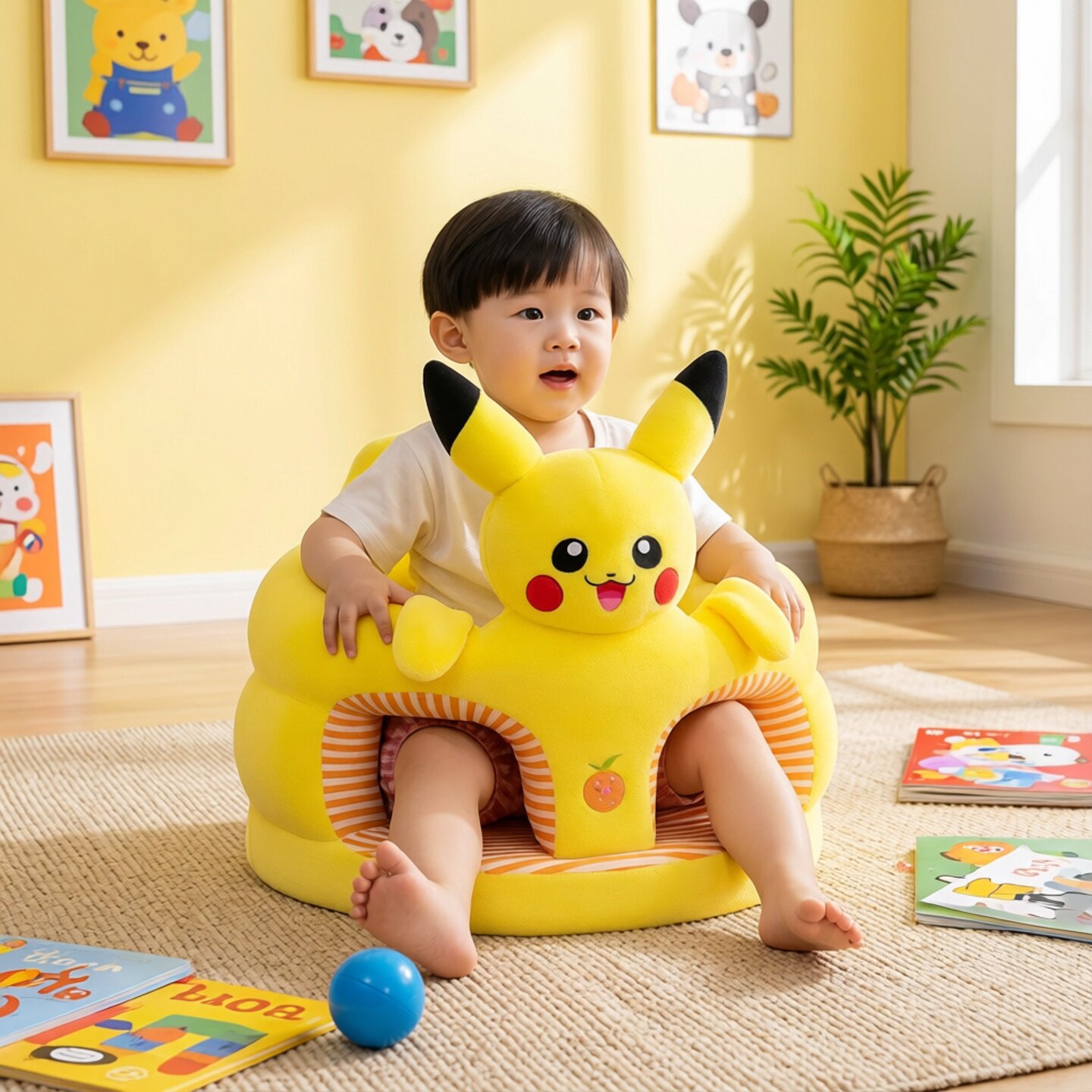 皮卡丘儿童学坐椅宝宝座椅学坐辅助卡通造型加厚安全防摔学坐神器