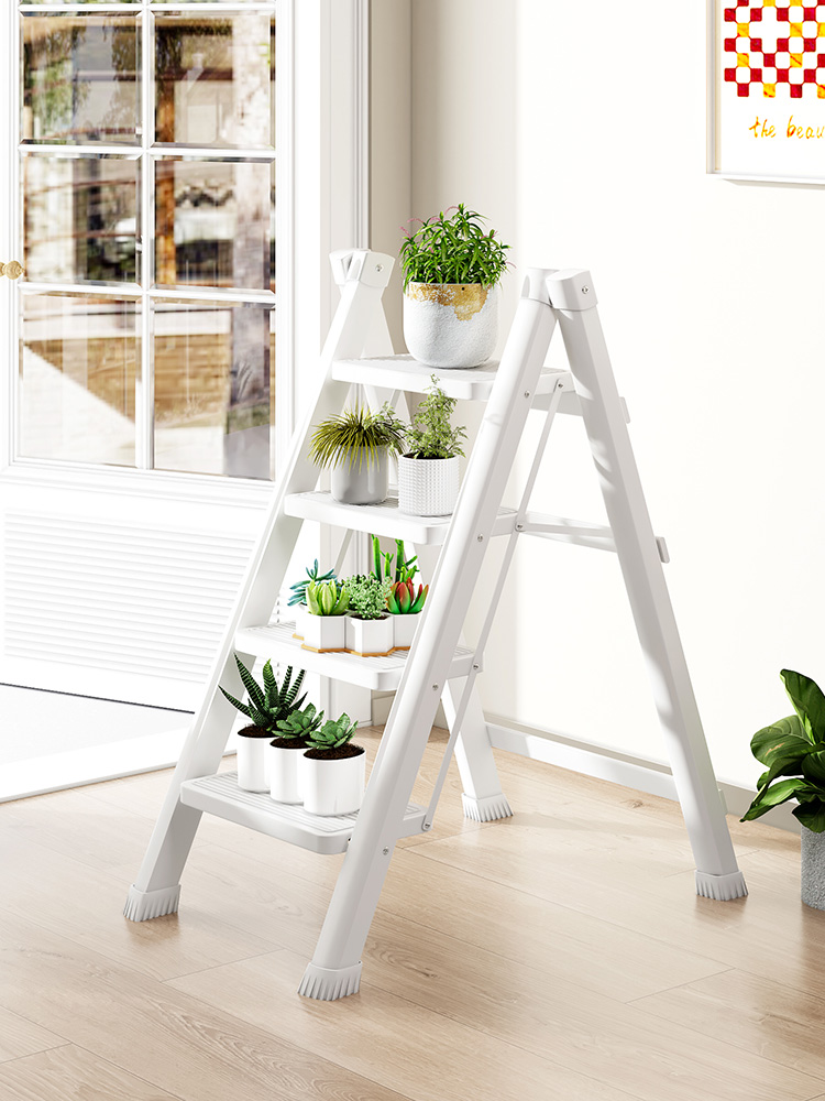 多功能家用梯可折叠梯可伸缩加厚储物架人字形四阶安全梯楼梯小台