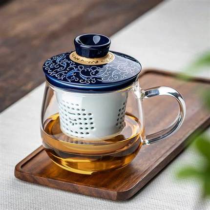 茶杯陶瓷带盖过滤耐热玻璃带把茶杯功夫茶杯一园茶具办公杯泡茶