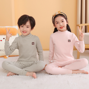 儿童内衣套装A类全棉女童秋衣秋裤保暖中大童纯棉半高男童领睡衣