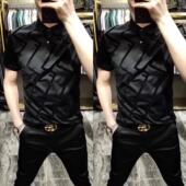 新款 绅士百搭翻领Polo衫 欧货植绒条纹T恤男款 2009夏季 商务短袖 男