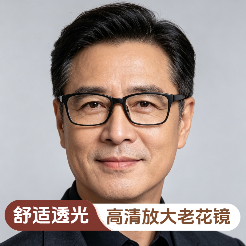 老人100品牌男款老花镜超轻黑色TR90高韧性镜框高清树脂镀膜镜片