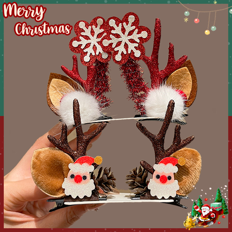 儿童可爱鹿角鸭嘴夹圣诞节发卡网红夹子女童宝宝表演配饰头饰发夹