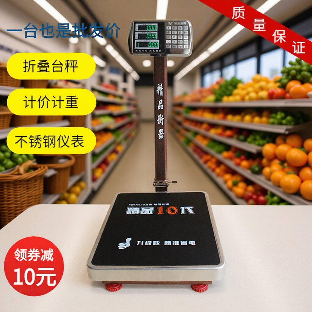 商用300kg电子台秤100kg150公斤称重电子称小型磅秤200kg计价折叠