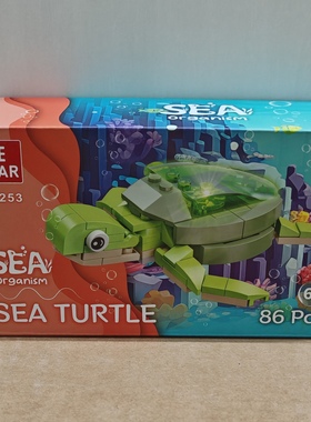 杰星灯光海洋动物系列58253海龟小颗粒兼容86pcs拼装积木玩具摆件