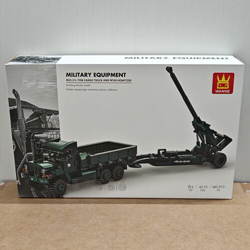 万格军事系列4510M35a2卡车+m198榴弹炮小颗粒485pcs拼装积木玩具