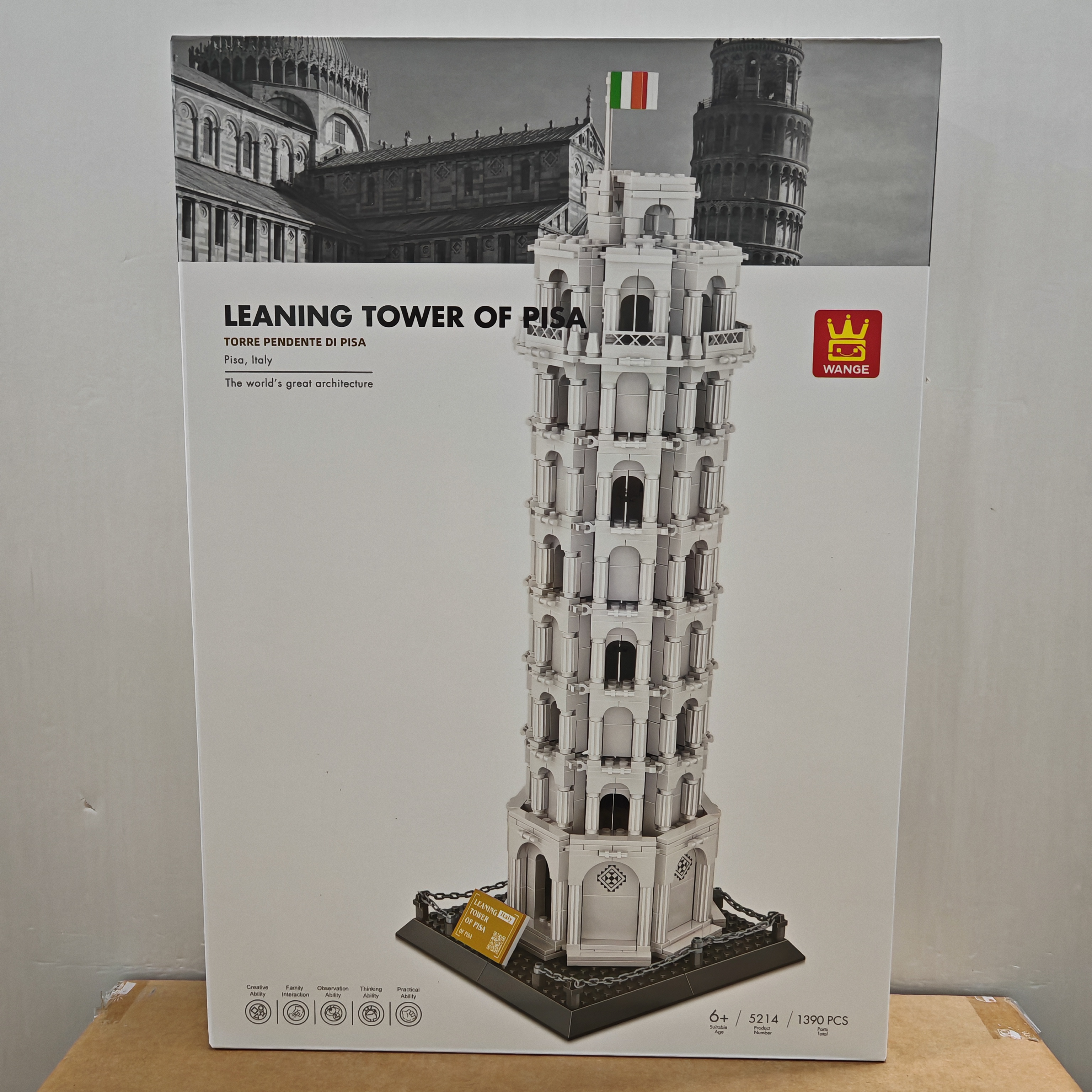 万格建筑5214意大利斯托卡纳比萨斜塔小颗粒1390pcs拼装积木玩具