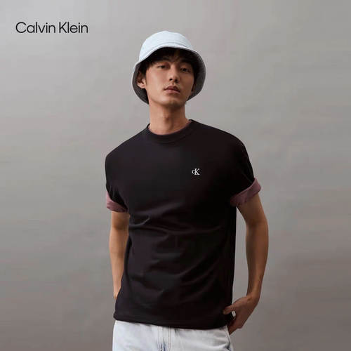 Calvin Klein刺绣贴徽标纯棉纯色圆领落肩袖短袖T恤 40HM229 QS仓
