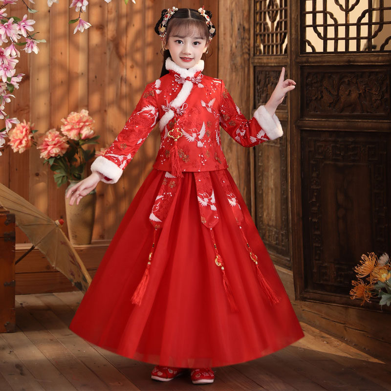 儿童加厚中国风冬季加绒冬装古装过年拜年服秋冬