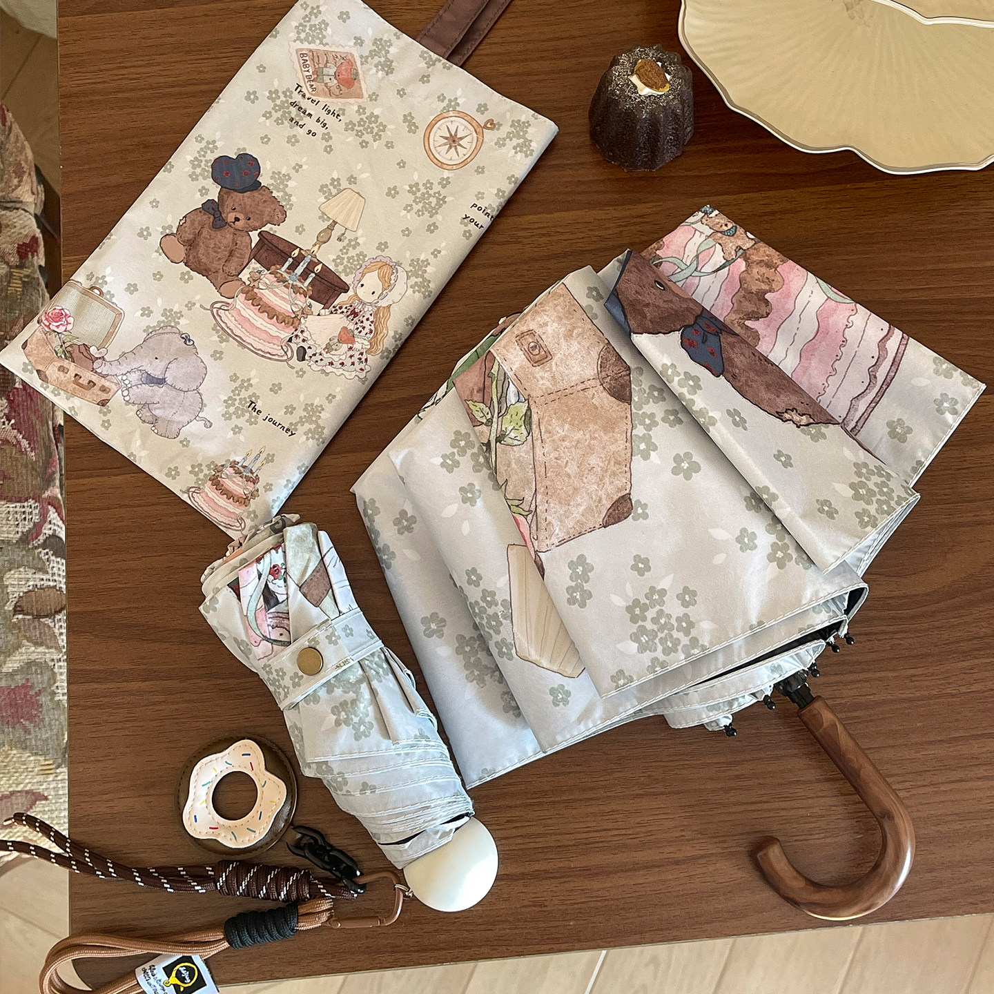 一眼心动~小熊复古遮阳太阳伞女防晒防紫外线便携学生晴雨伞两用