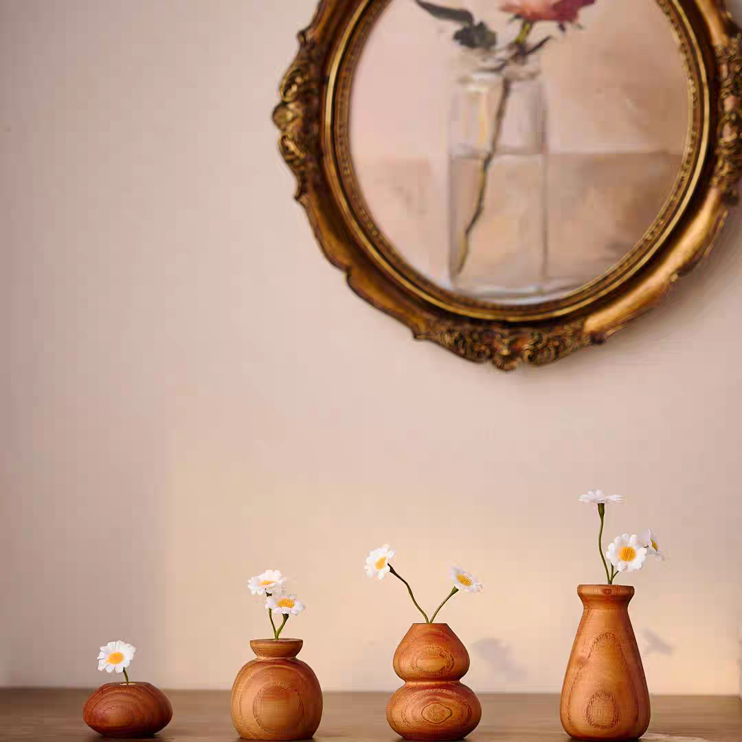 茶几清新意境实木摆件插花装饰品复古禅意茶室茶几花器摆件扩香瓶