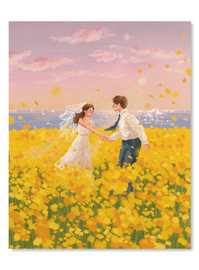 【特惠捡漏】插画师Subin复刻艺术版画温馨甜蜜情侣结婚装饰画芯