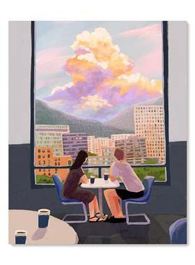 【特惠捡漏】插画师Subin复刻艺术版画咖啡厅治愈系落日装饰画芯