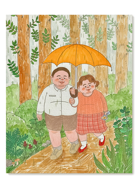 【底价捡漏】温馨可爱老夫老妻艺术插画甜蜜情侣新婚礼物装饰画芯