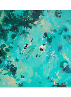 【特惠捡漏】Nina Brooke复刻艺术版画蓝绿色大海景游泳装饰画芯