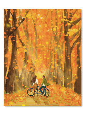 【特惠捡漏】插画师Subin复刻艺术版画治愈情侣秋日风景装饰画芯